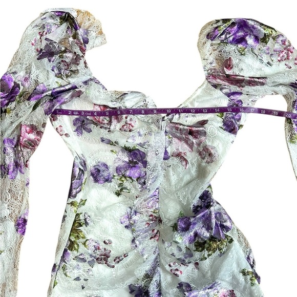 Revolve For Love and Lemons Wildflower Foil Lace Mini Dress in Lavender Sz small - Picture 9 of 15